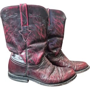 VTG Lucchese Men's 7D Black Cherry Leather Western Cowboy Boots Made in USA